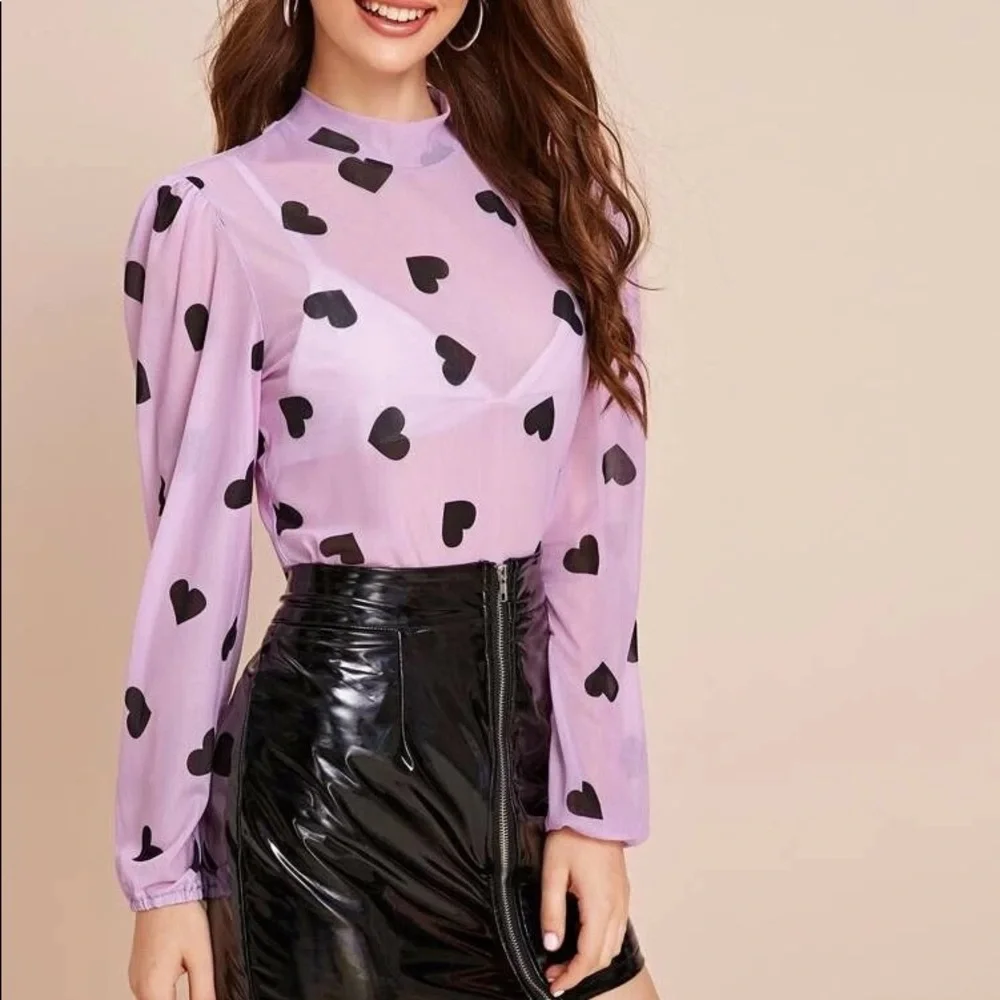 Heart Print Sheer Blouse (Without Bra) - Picture 4 of 6